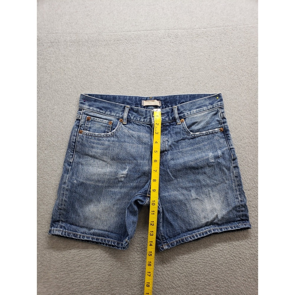 Uniqlo Women Short 26 Blue Distressed Logo 5 Pocket 100% Cotton Casual Denim - Picture 9 of 16